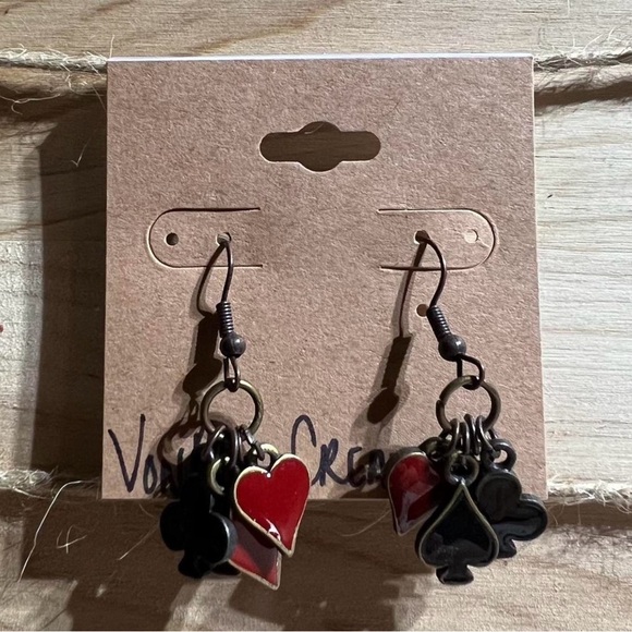 Hearts, Clubs Diamond, And Spades Dangle  Earrings Handmade - Picture 1 of 1